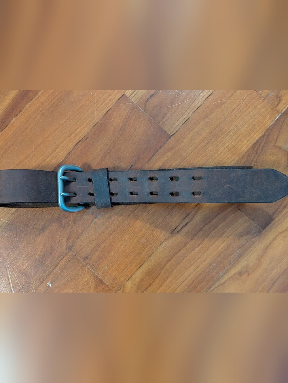 Vintage Women's Brown Leather Belt with Double-Prong Buckle